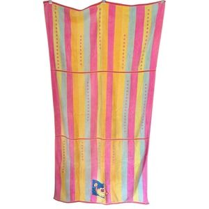 Vtg Beach Towel Colorful Summer Pink Yellow Snail Tropical 57.5x32 Retro